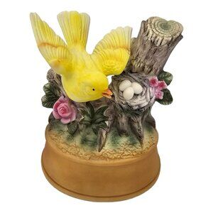 Vtg Shafford Japan 5" Yellow Bird Nest Music Box Hand Painted Porcelain Figurine